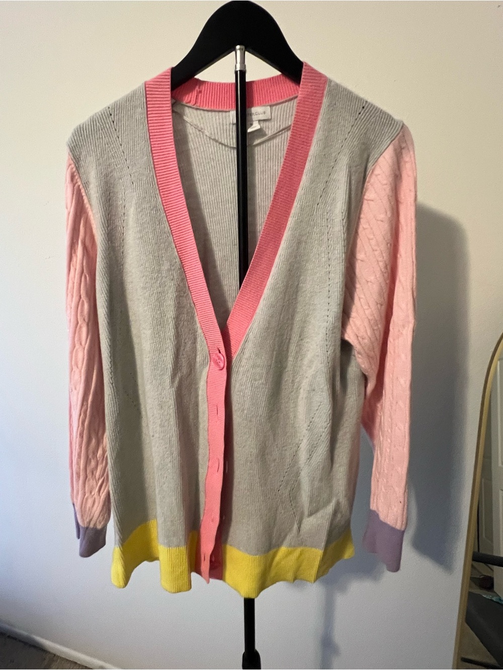 Charter Club Pink, Gray & Yellow Colorblock V-Neck Cardigan
